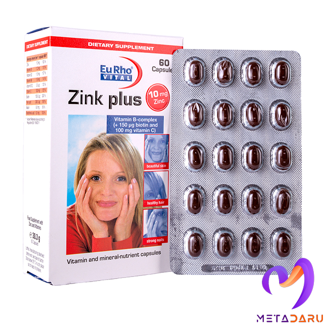 زینک پلاس 10 میلی گرم یوروویتال EuRho Vital Zink plus ۱۰ mg ۶۰ Caps