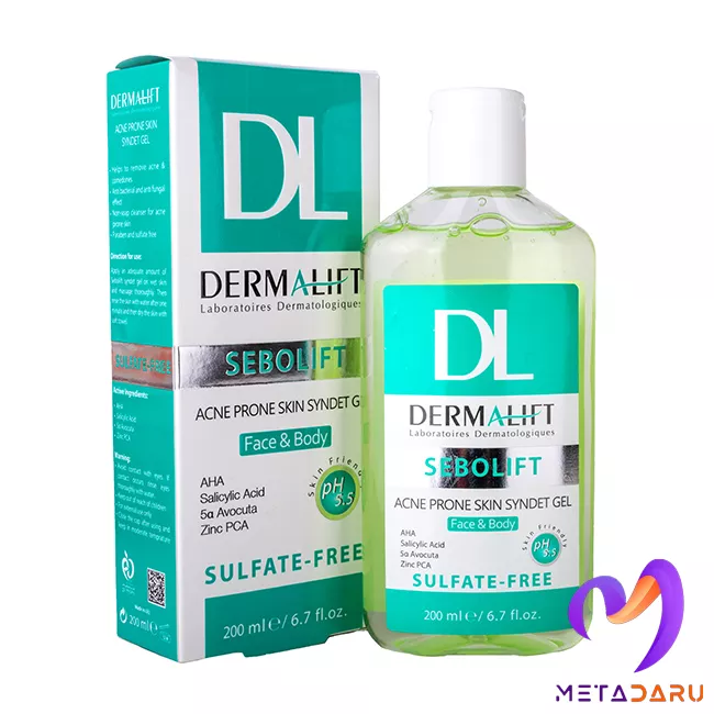 ژل شستشوی صورت و بدن غیرصابونی پوست چرب سبولیفت درمالیفت | Dermalift Sebolift Acne Prone Skin Syndet Gel