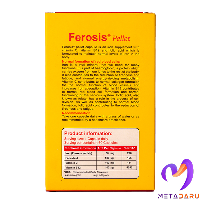 FEROSIS PELLET IRON,FOLIC ACID,VITAMI C & B12 CAP (VIVATUNE)